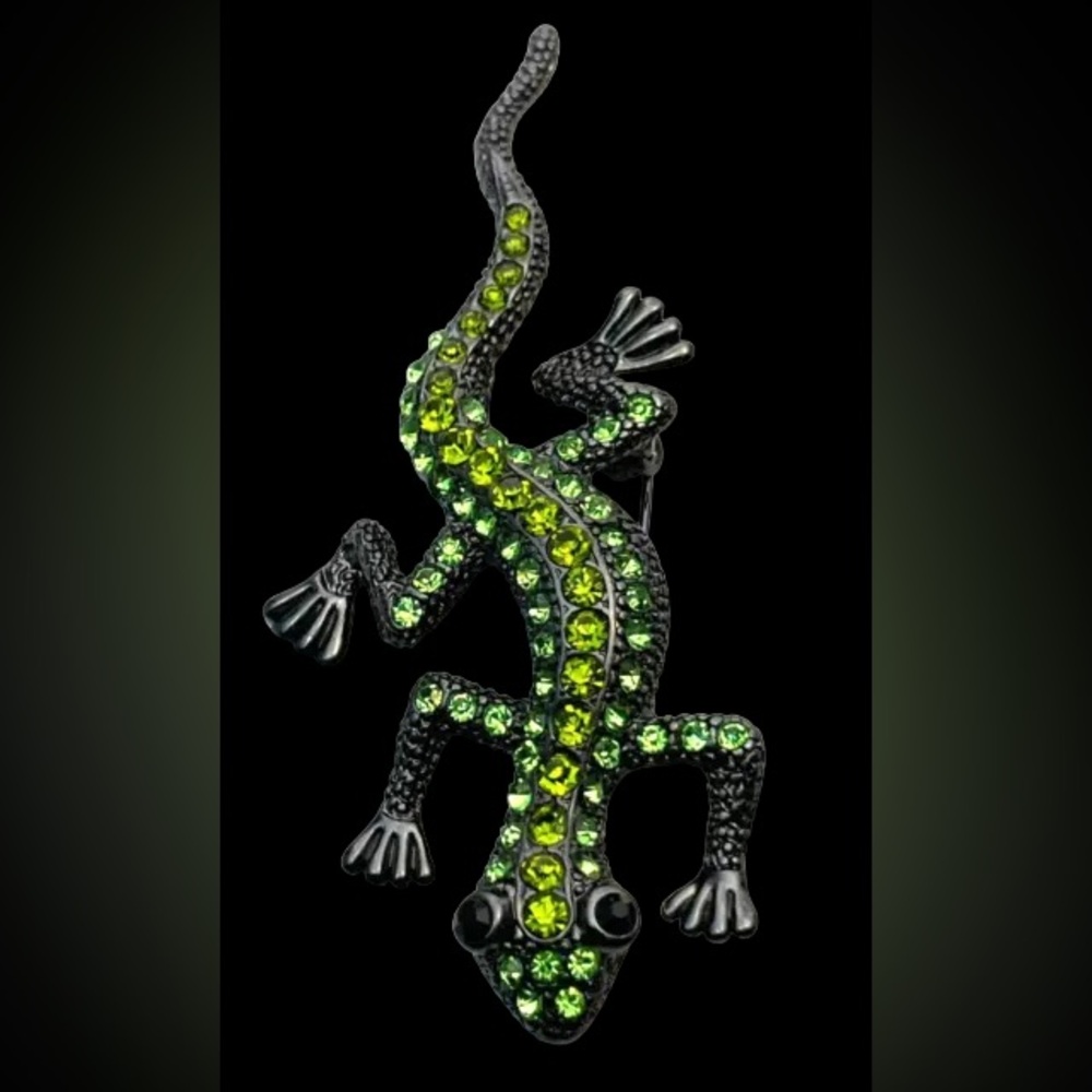 Emerald  Colour VTG (style?)Lizard Gecko Reptile Rhinestones Brooch Pin